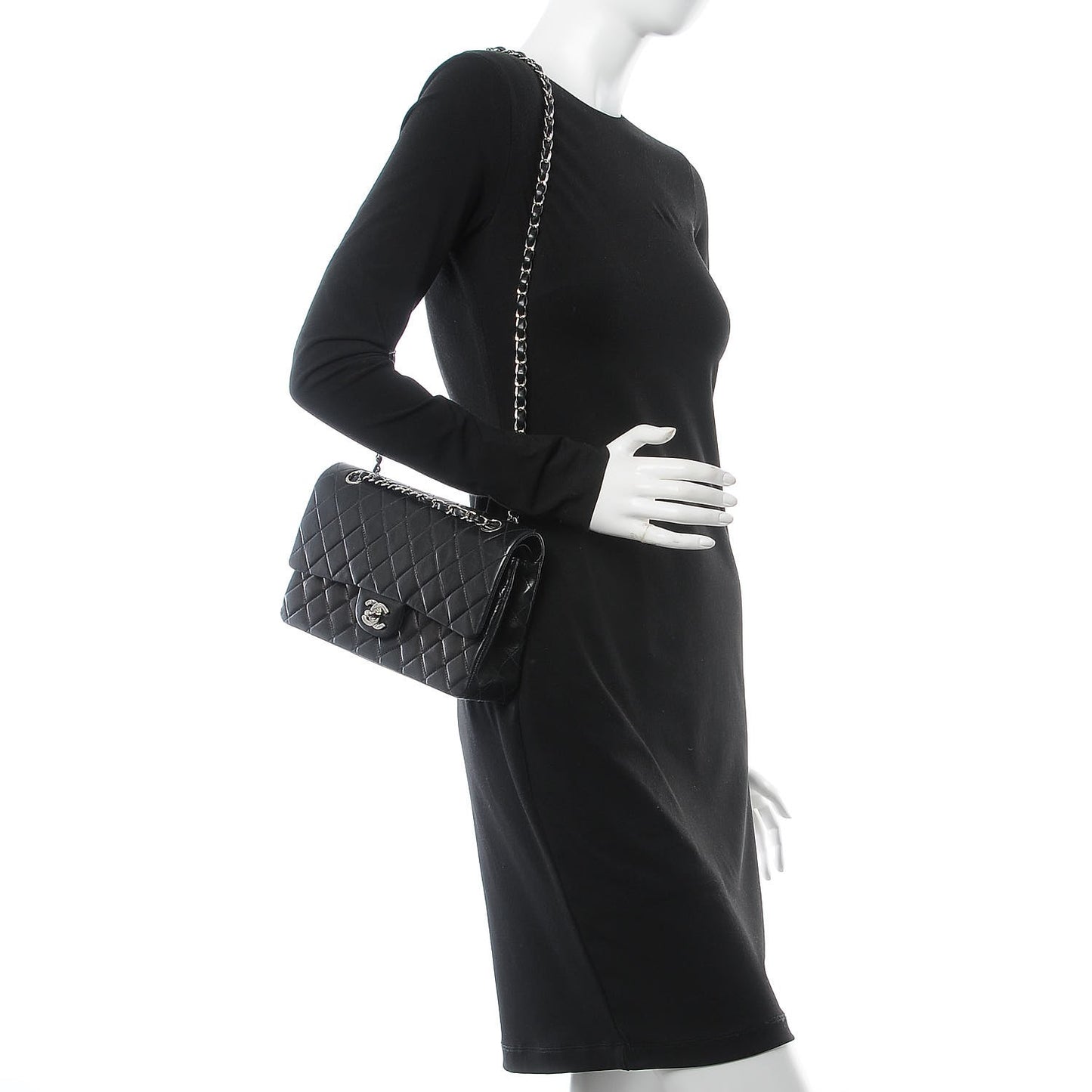Lambskin Quilted Medium Double Flap Black
