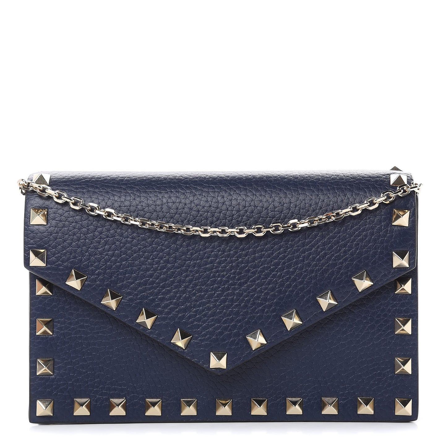 Pebbled Calfskin Rockstud Envelope Wallet on Chain Pure Blue