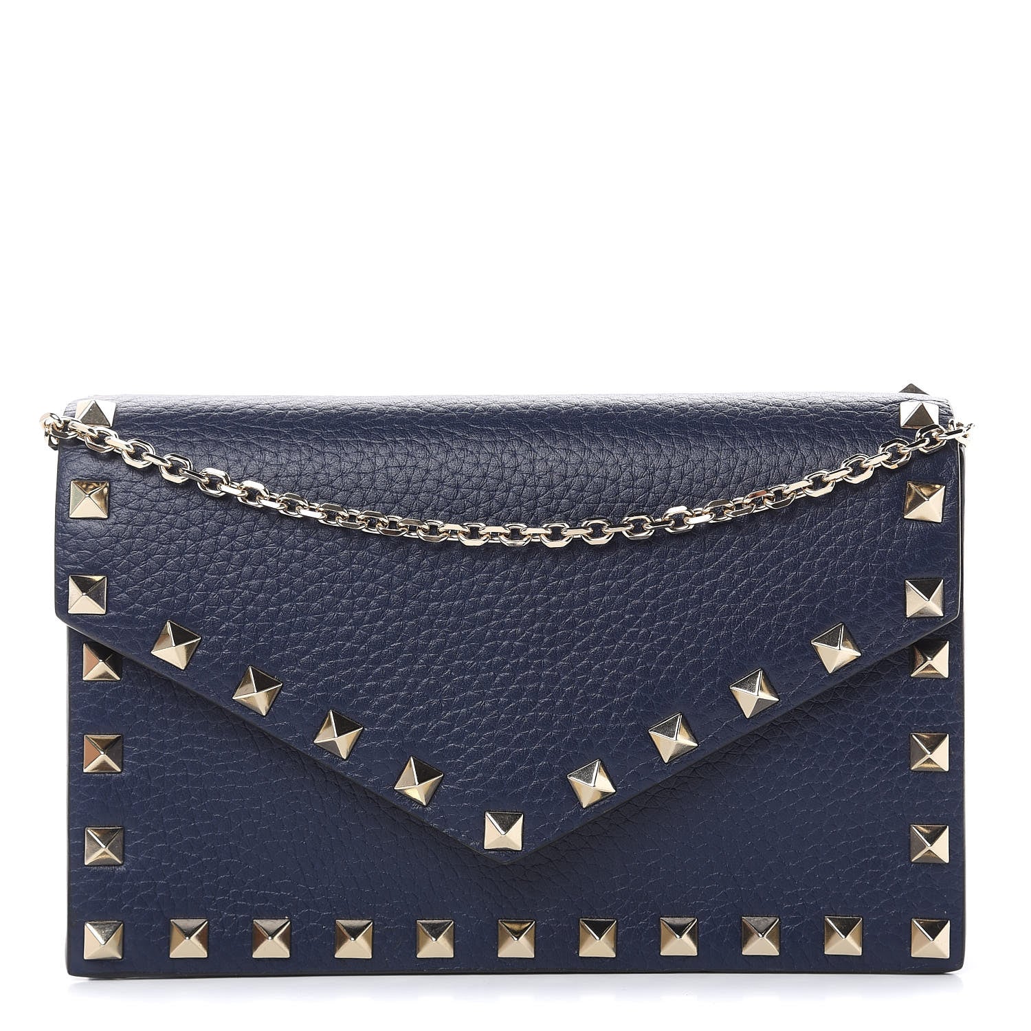 Valentino Garavani Pebbled Calfskin Rockstud Envelope Wallet on Chain Pure Blue 1 of 9