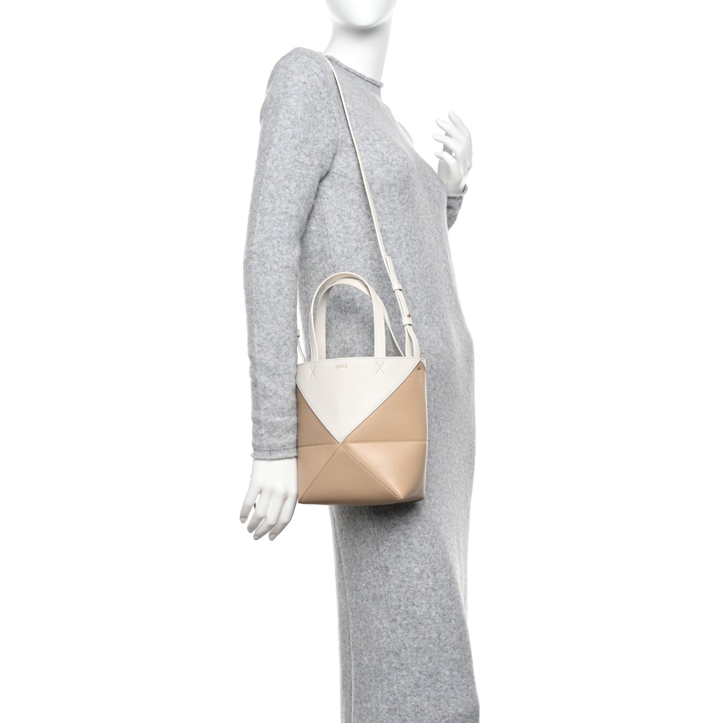 Shiny Calfskin Mini Puzzle Fold Tote Soft White Paper Craft