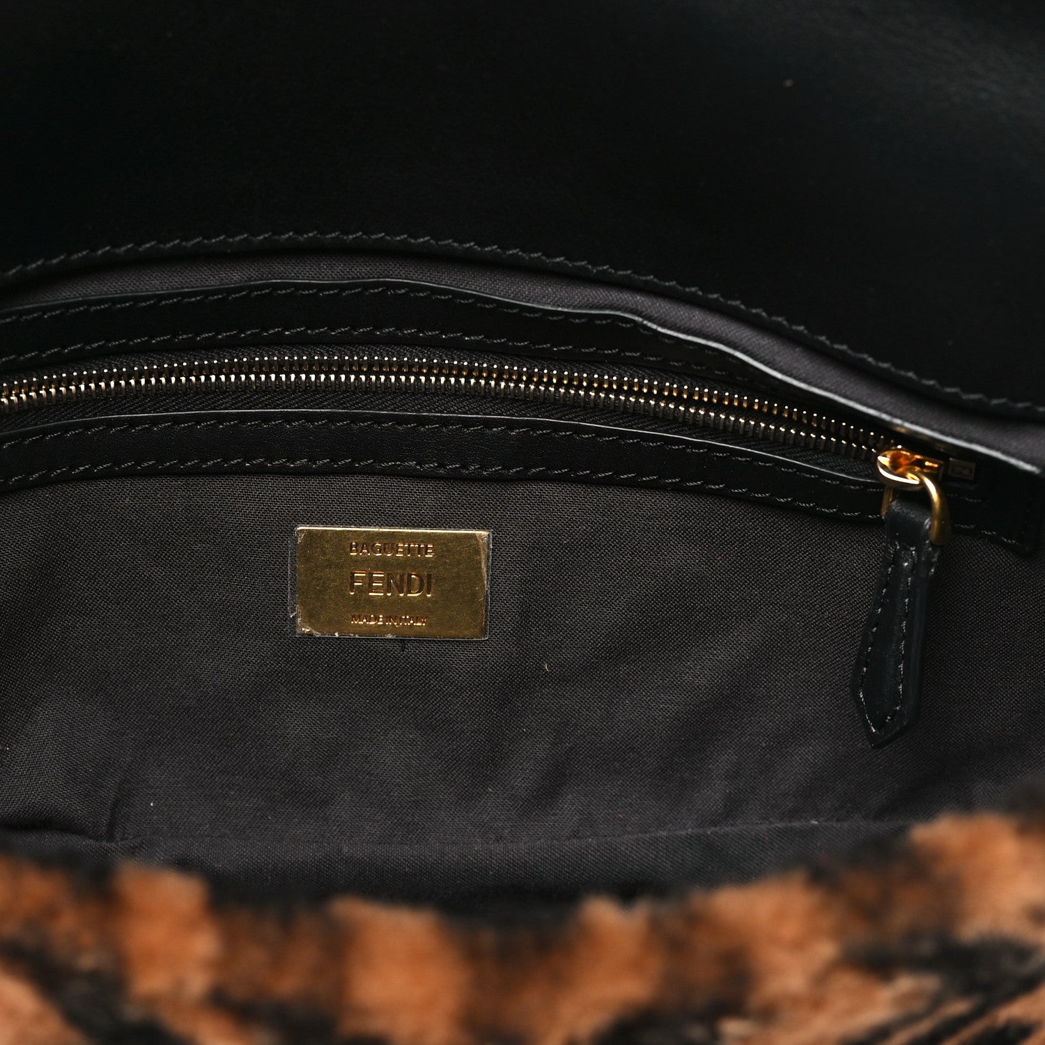 Fendi Shearling Vitello Dolce Macro FF 1974 Baguette Tobacco Black 6 of 10