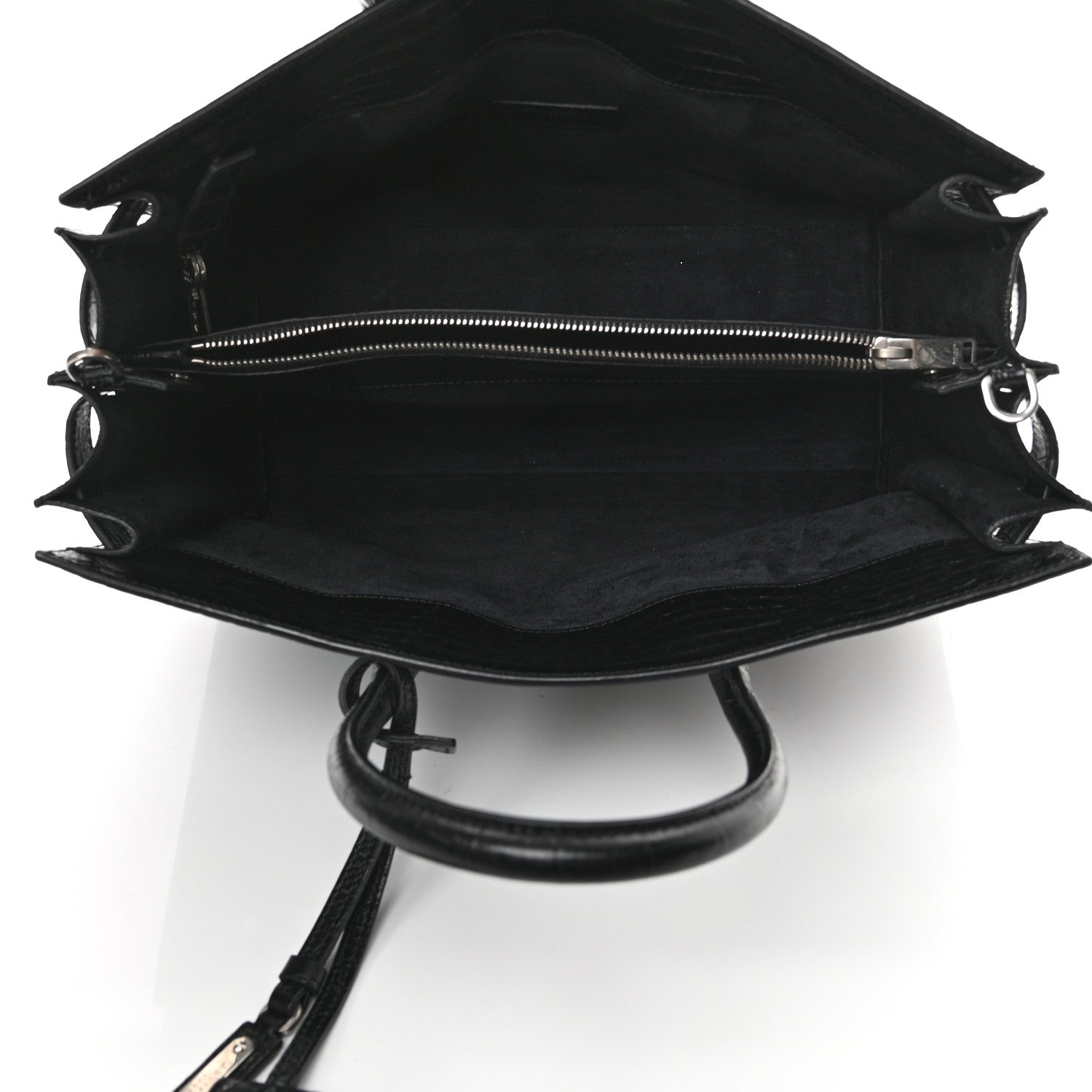 Saint Laurent Calfskin Crocodile Embossed Small Supple Sac de Jour Black 5 of 11