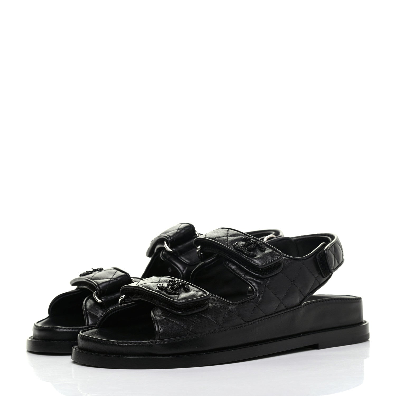 Chanel Lambskin Velcro Dad Sandals 36 Black 3 of 9