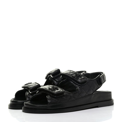Chanel Lambskin Velcro Dad Sandals 36 Black 3 of 9