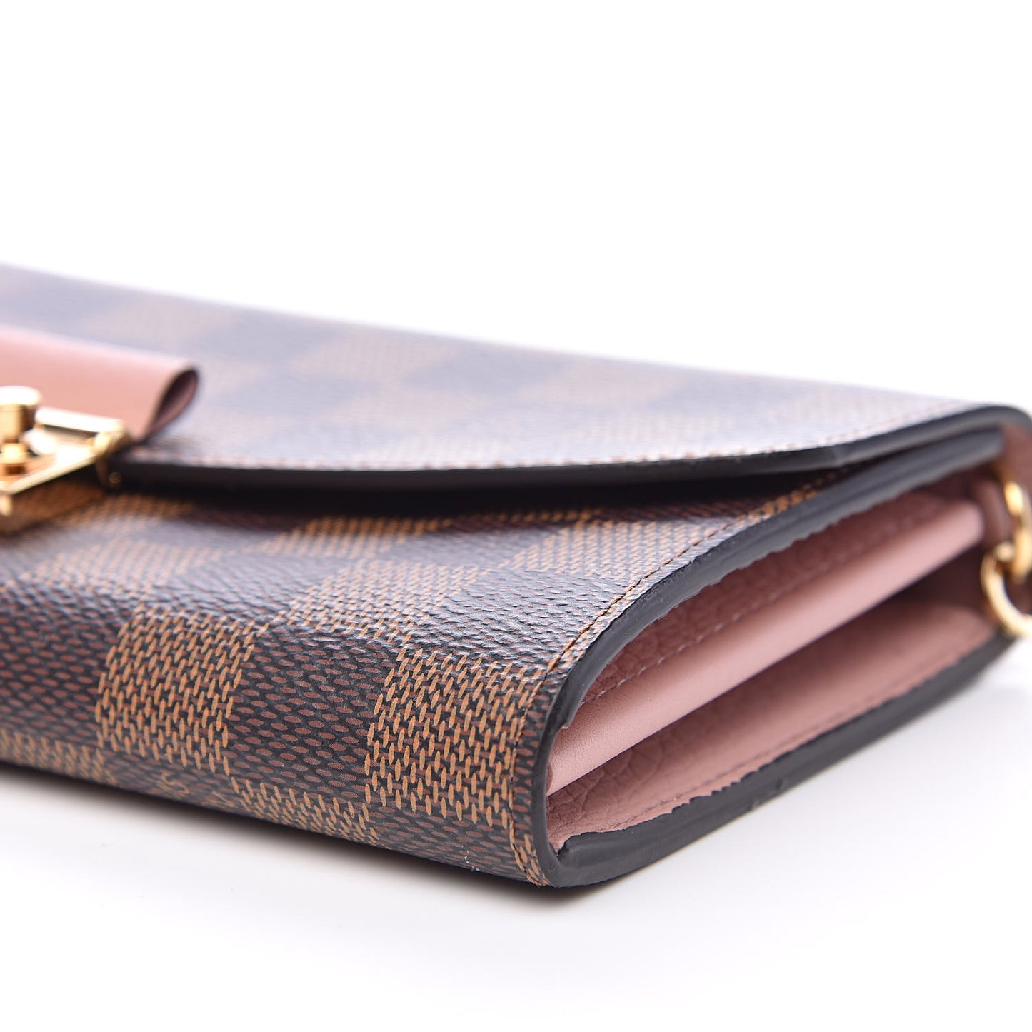 Damier Ebene Croisette Chain Wallet Rose Ballerine