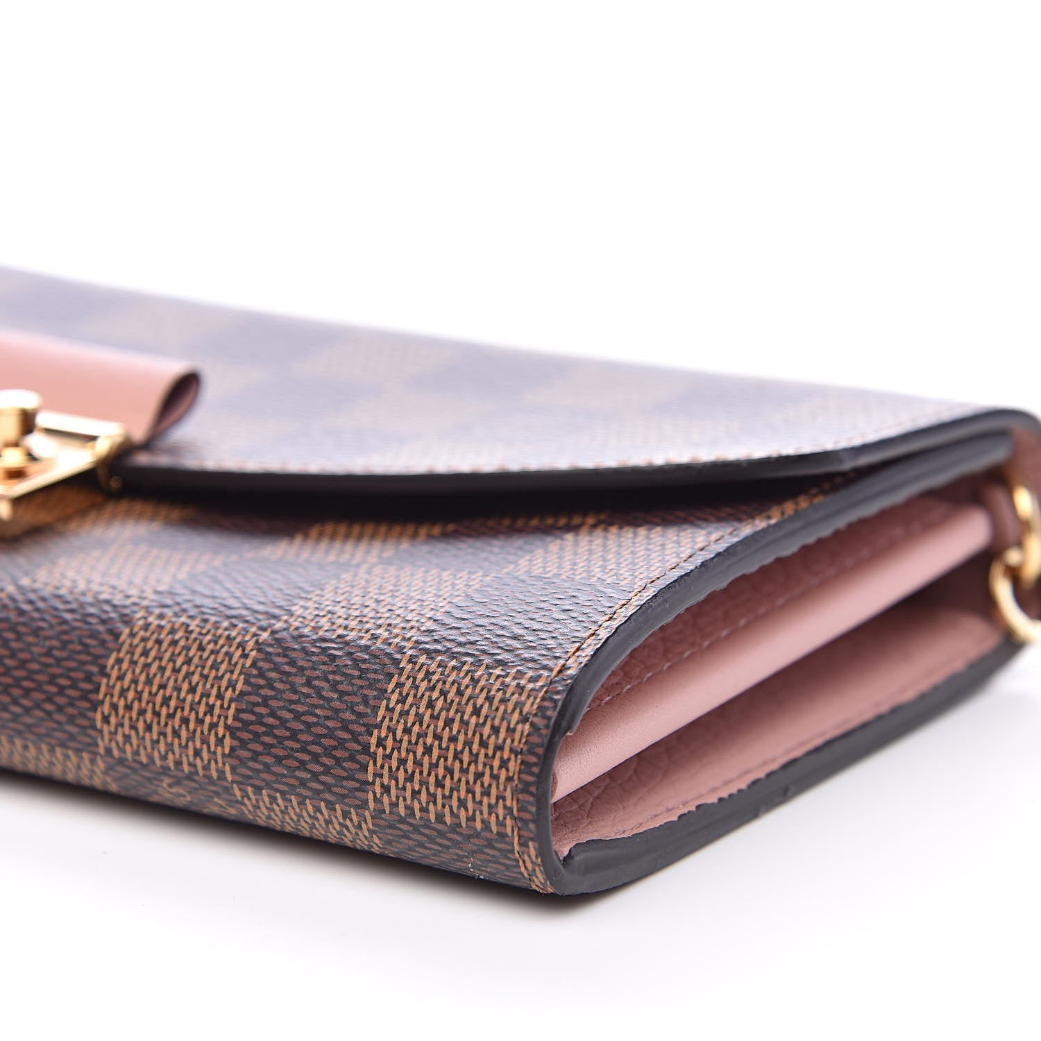 Louis Vuitton Damier Ebene Croisette Chain Wallet Rose Ballerine 8 of 10