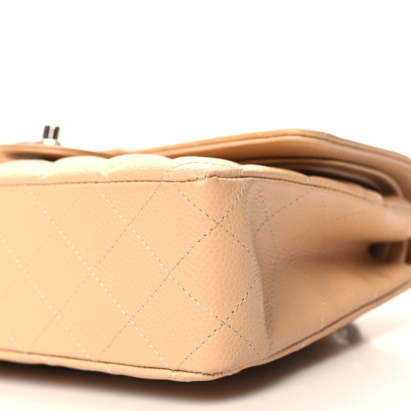 Caviar Quilted Medium Double Flap Beige