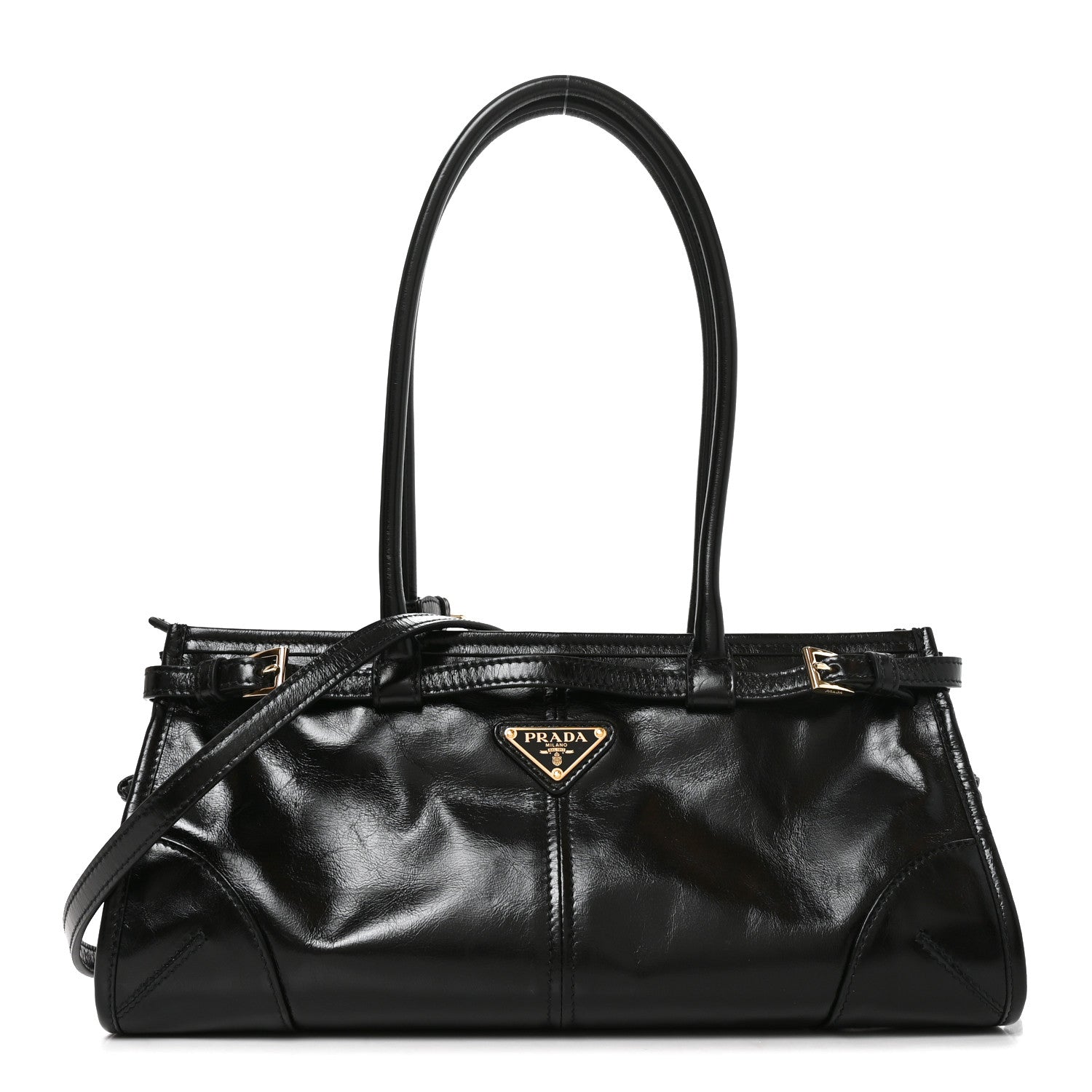 Prada Soft Lux Calfskin Triangle Medium Bonnie Shoulder Bag Black 1 of 8