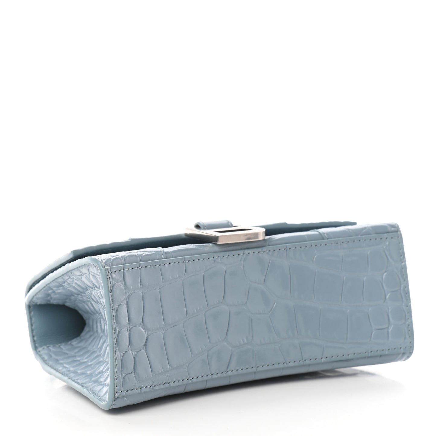 Shiny Calfskin Crocodile Embossed Hourglass Top Handle Bag XS Blue