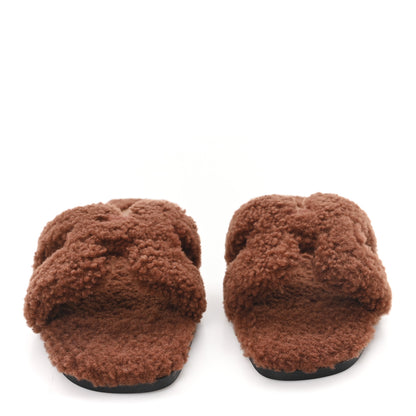 Hermes Woolskin Oran Sandals 39.5 Cognac 3 of 9
