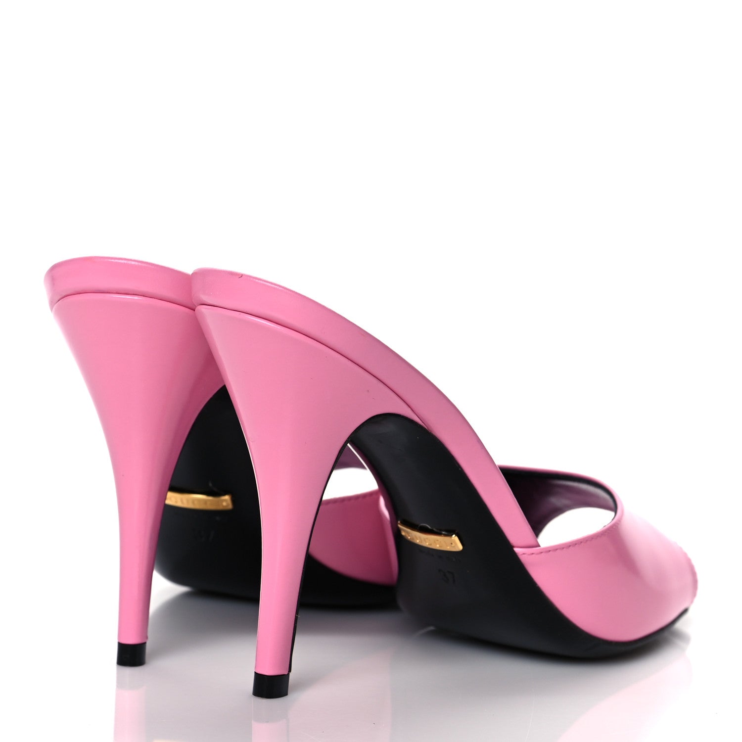 Gucci Polished Calfskin Scarlet Mid Heel Slide Sandals 37 Pink Plexi 4 of 10