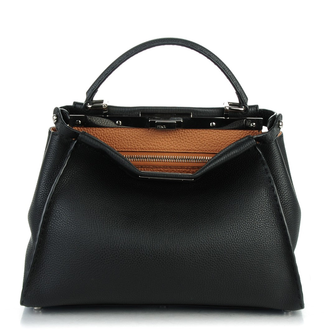 Fendi Cuoio Romano Selleria Bi-Color Medium Peekaboo Iconic Satchel Black Mou 1 of 7