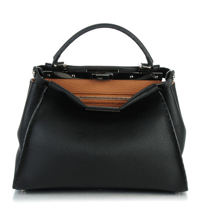 Fendi Cuoio Romano Selleria Bi-Color Medium Peekaboo Iconic Satchel Black Mou 1 of 7