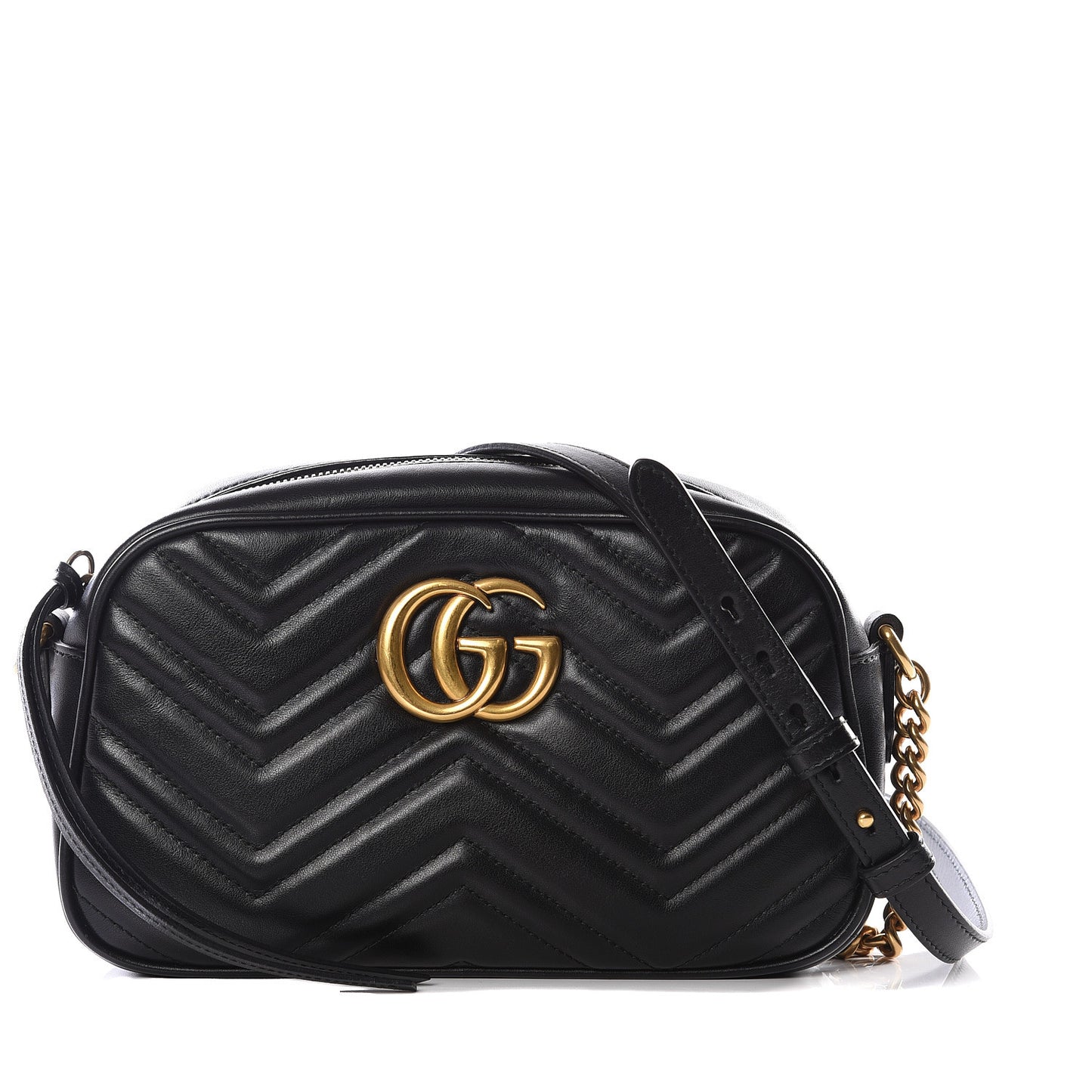 Calfskin Matelasse Small GG Marmont Chain Shoulder Bag Black