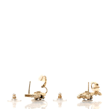 Chanel Crystal Enamel CC Camelia Clip On Earrings Black White 3 of 4