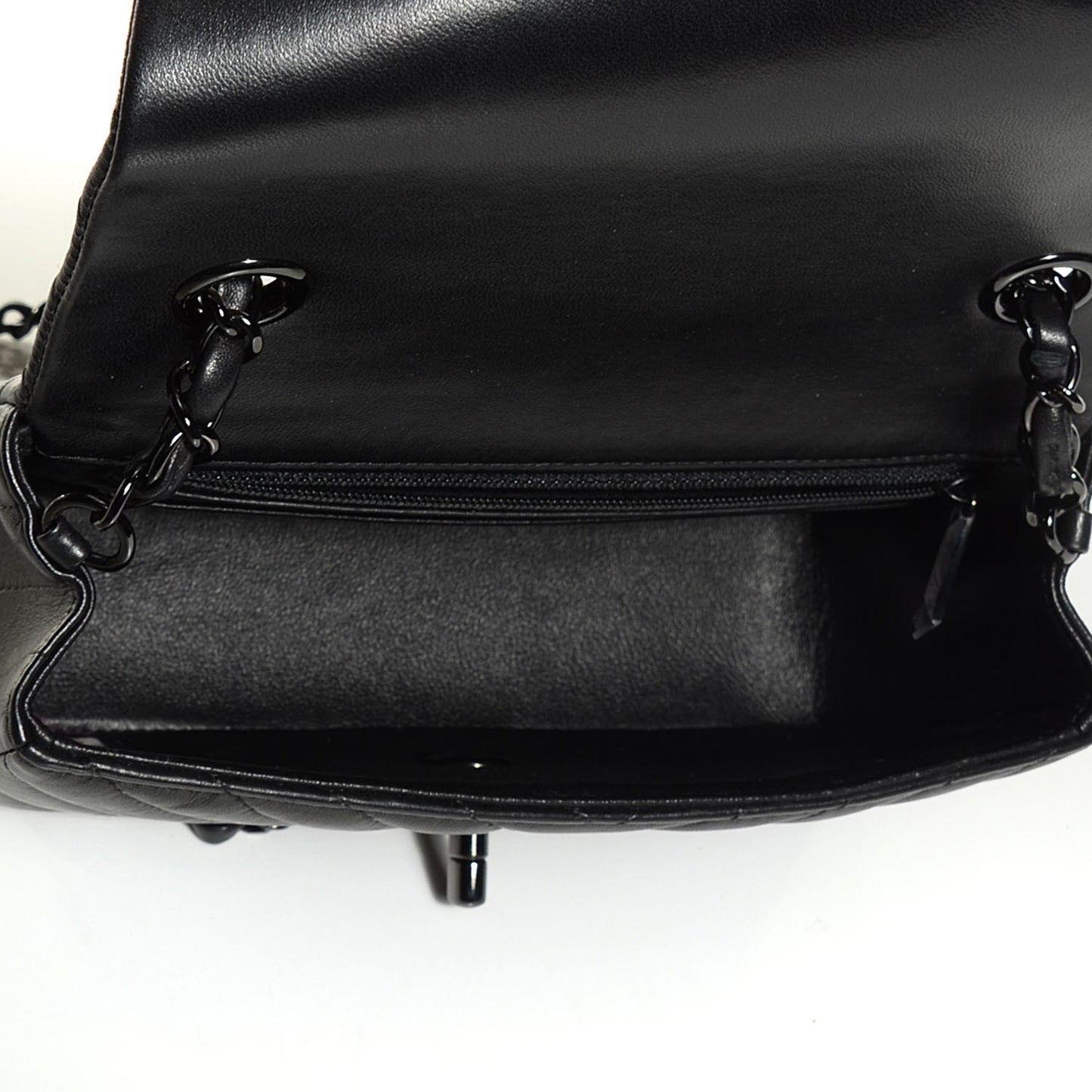Lambskin Chevron Quilted Mini Rectangular Flap So Black
