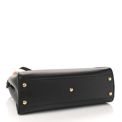 Fendi Vitello Seta Canvas FF Embroidered Medium Peekaboo Iconic Satchel Black Rosa Quarzo 4 of 8