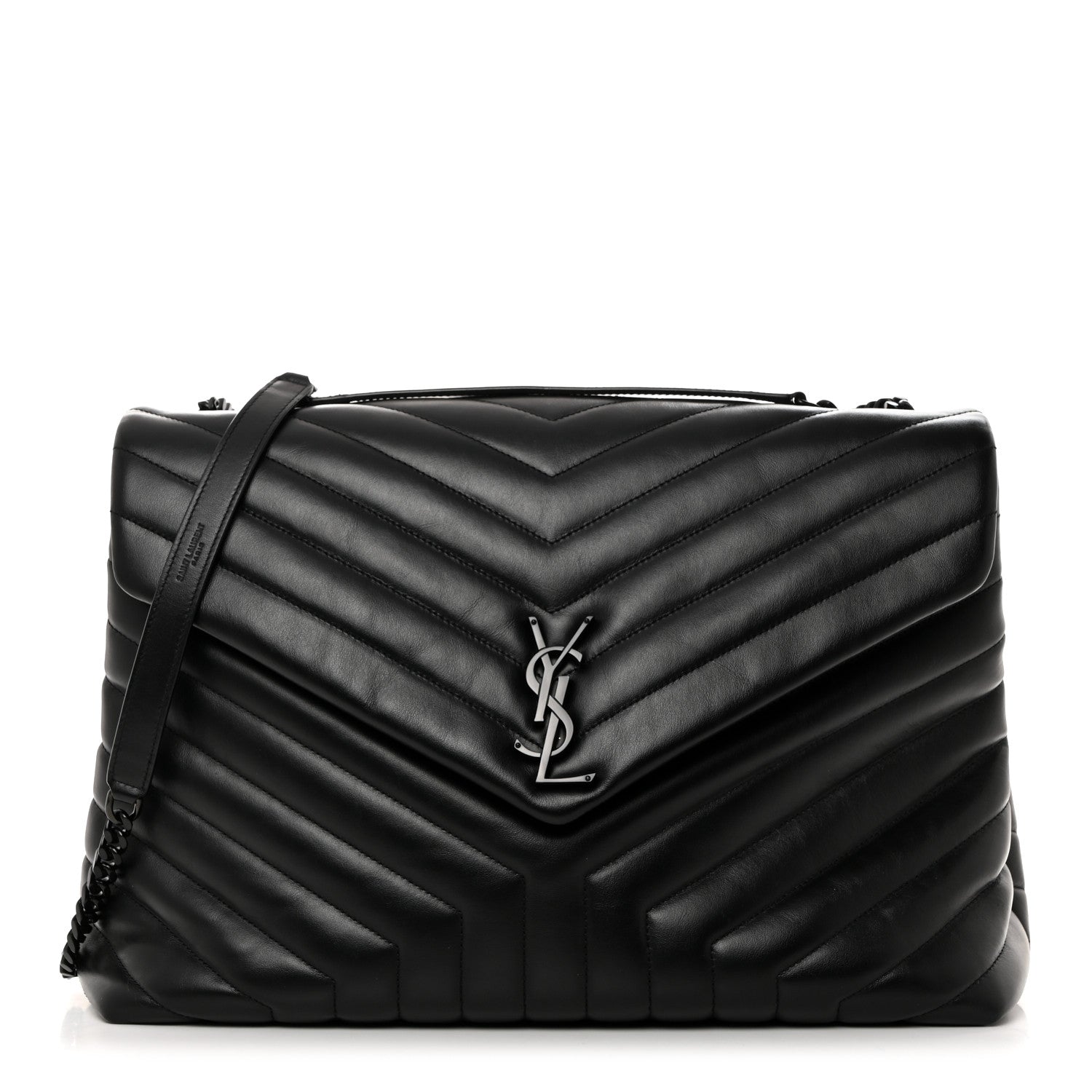 Saint Laurent Calfskin Y Quilted Monogram Monochrome Large Loulou Chain Satchel Black 1 of 10