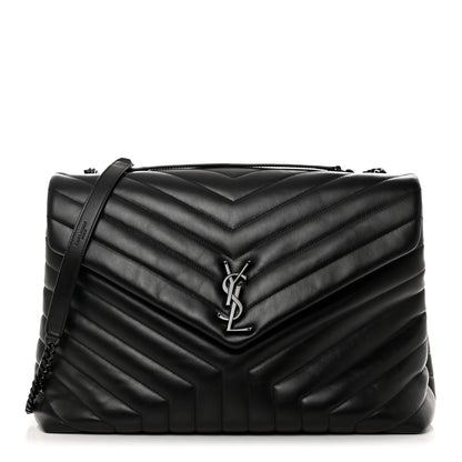 Saint Laurent Calfskin Y Quilted Monogram Monochrome Large Loulou Chain Satchel Black 1 of 10