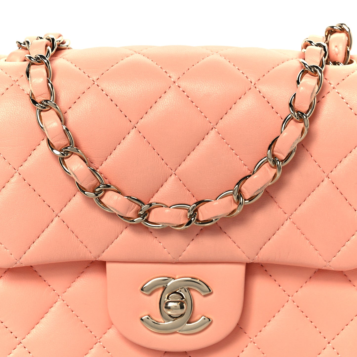 Lambskin Quilted Mini Square Flap Light Pink
