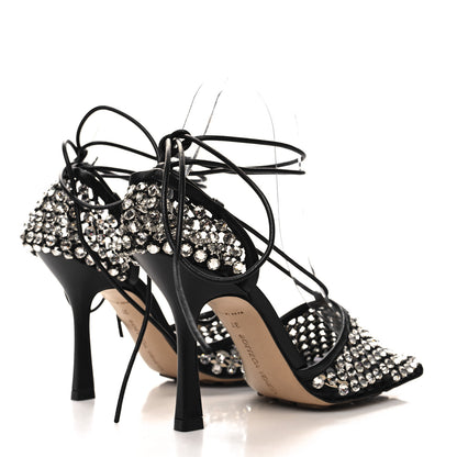 Bottega Veneta Mesh Nappa Crystal Embellished Sparkle Stretch Ankle Tie Sandals 37 Black 4 of 8