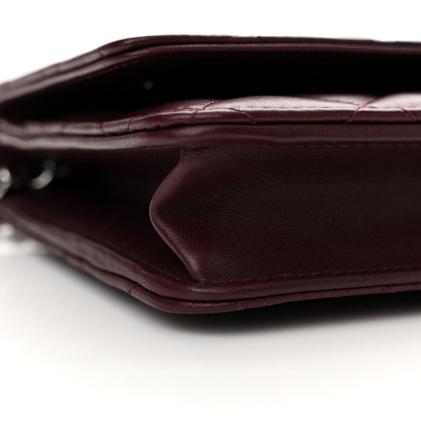 Lambskin Quilted Enamel CC Wallet On Chain WOC Burgundy