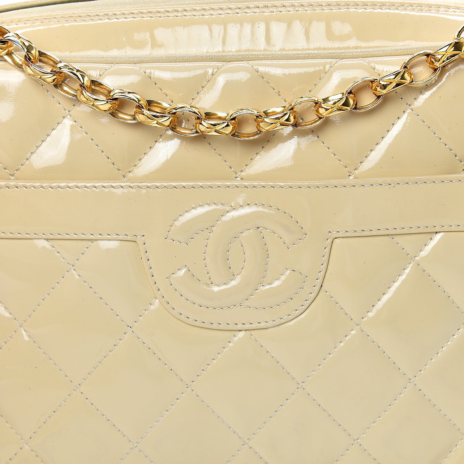 Chanel Patent Quilted Tassel Camera Case Beige 8 of 16