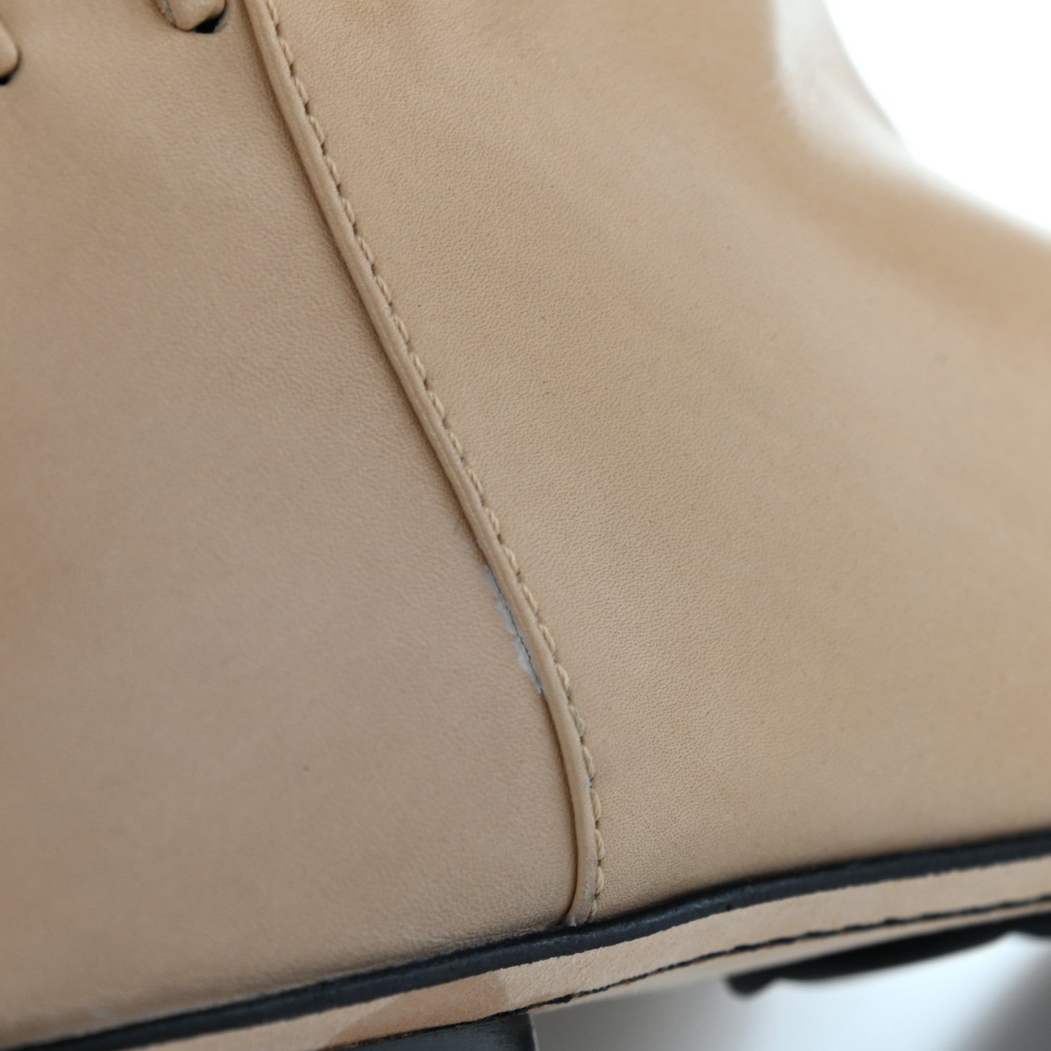 Chanel Lambskin Lace Up Cap Toe High Boots 37 Beige Black 6 of 13