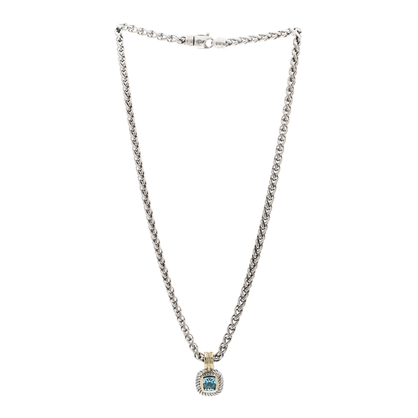 Sterling Silver 14K Yellow Gold Blue Topaz 7mm Albion Enhancer Pendant Necklace