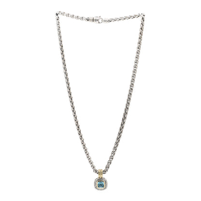 David Yurman Sterling Silver 14K Yellow Gold Blue Topaz 7mm Albion Enhancer Pendant Necklace 3 of 4