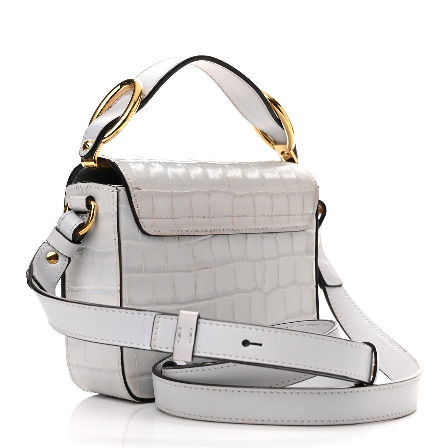 Crocodile Embossed Calfskin Mini C Double Carry Stormy Grey