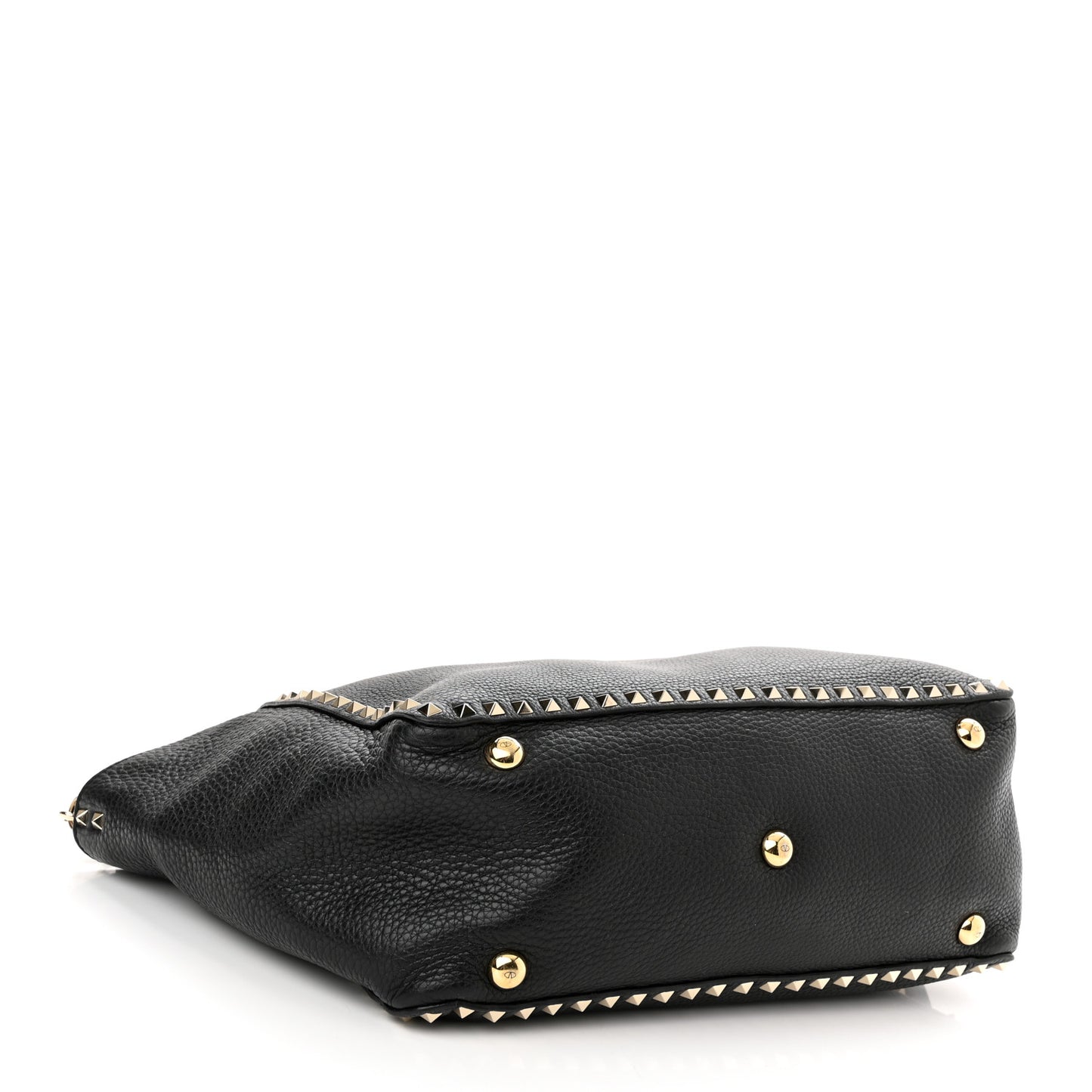 Pebbled Calfskin Medium Rockstud Tote Black
