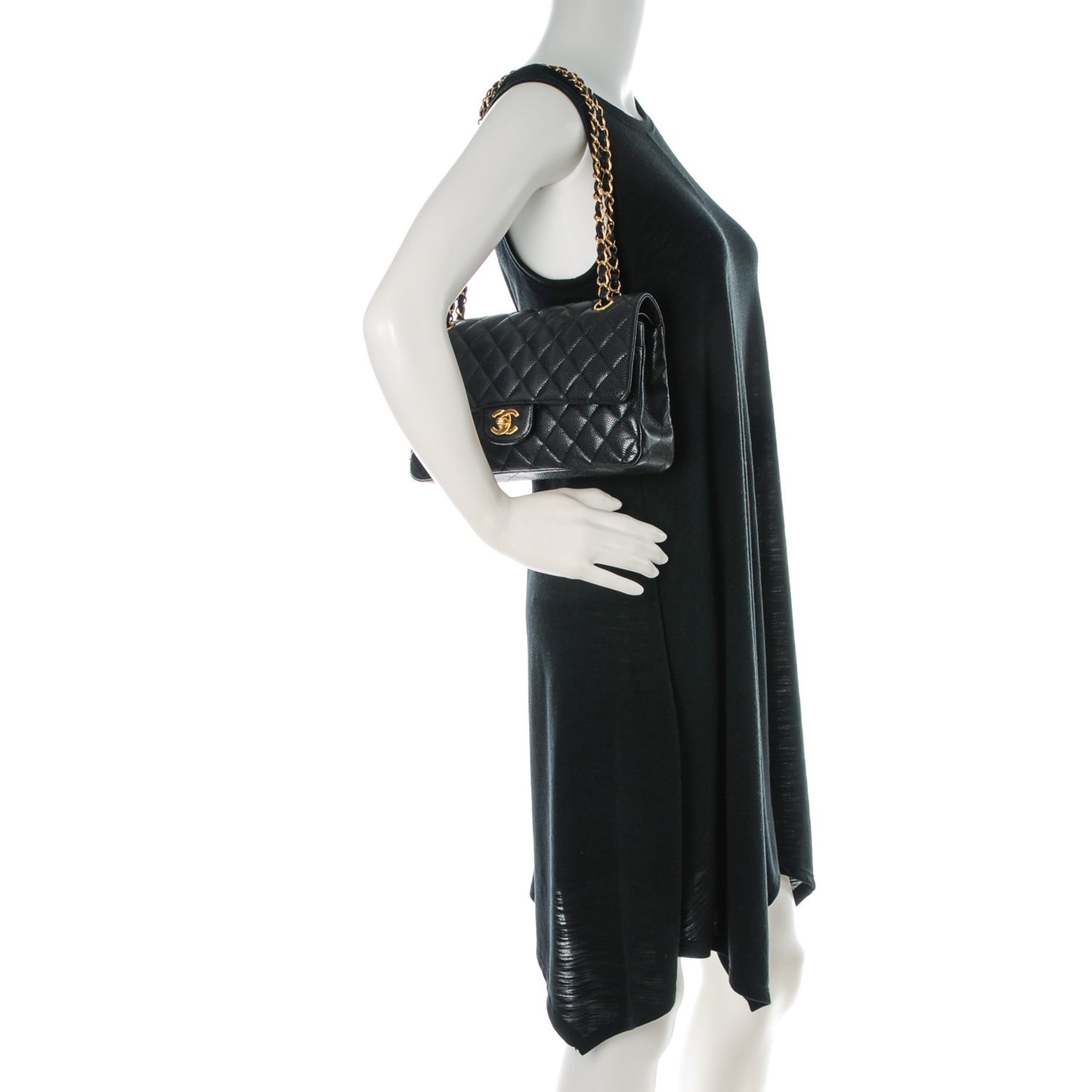 Caviar Quilted Medium Double Flap Black