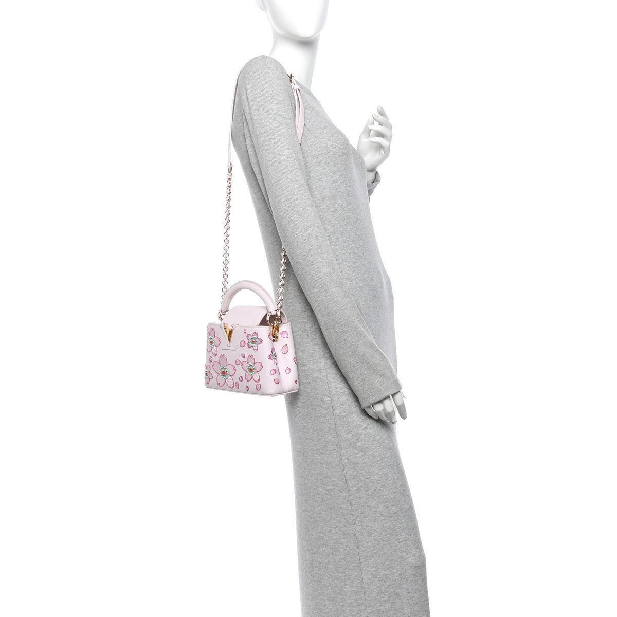 Louis Vuitton LV X TM Lambskin Beaded Embroidered Mini Cherry Blossom Capucines Pink 2 of 9