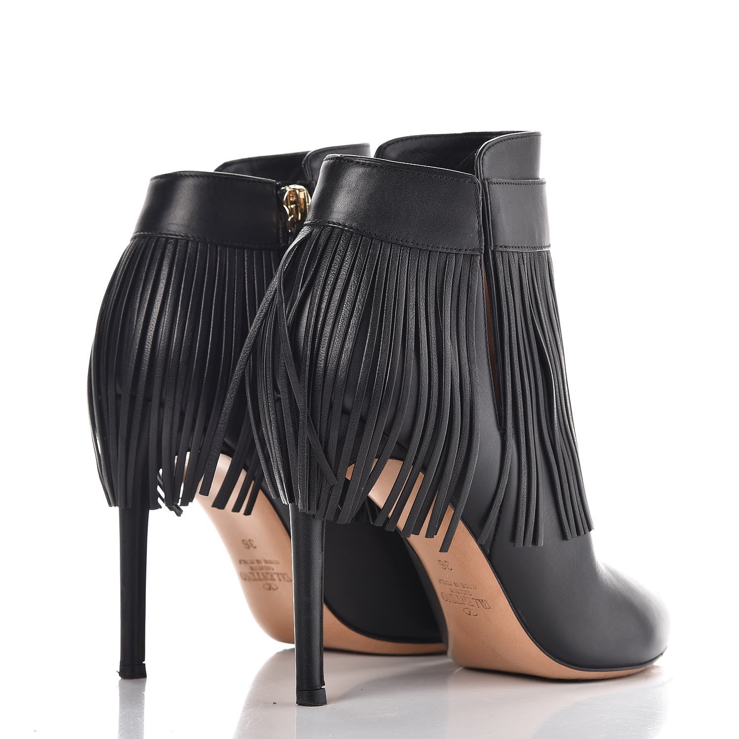 Valentino Garavani Calfskin Rockee Fringe Ankle Boots 36 Black 4 of 13
