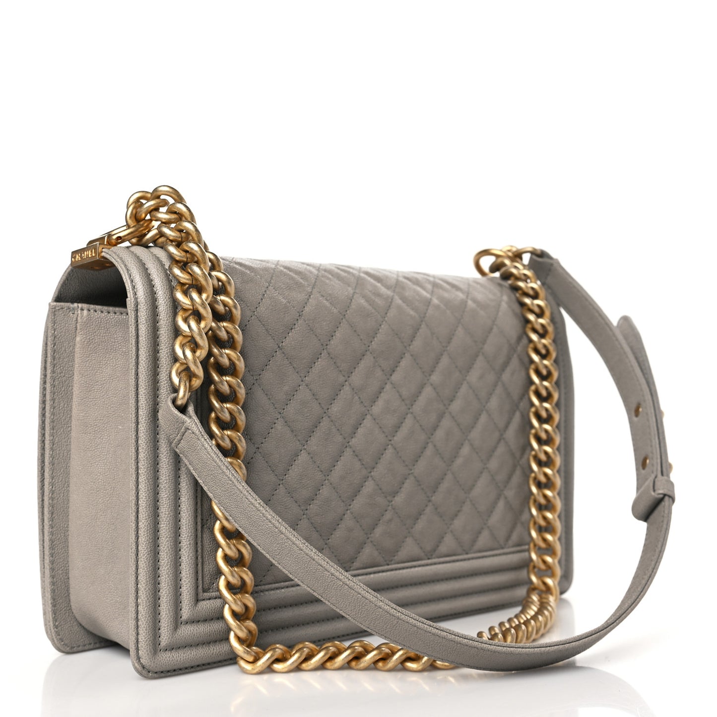 Caviar Quilted New Medium Boy Flap Grey