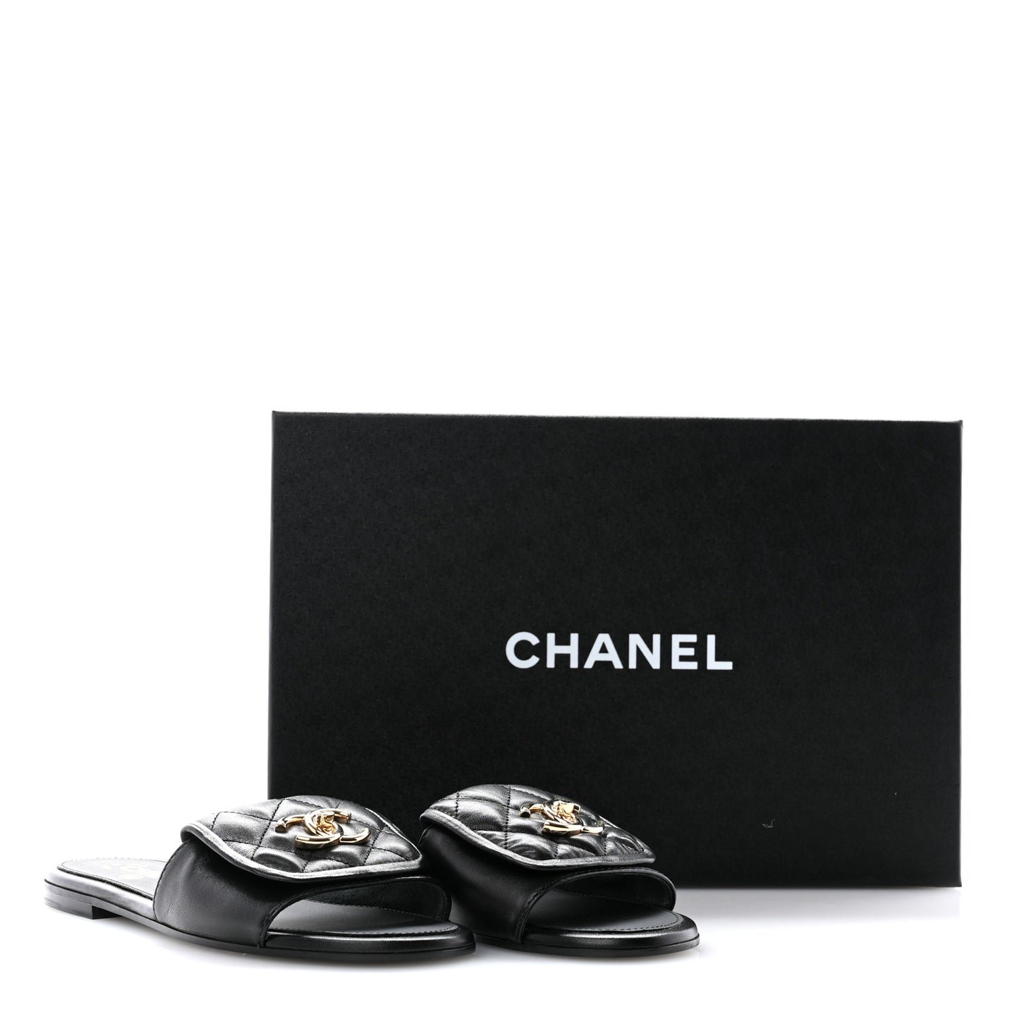 Lambskin Quilted Turnlock Flat Mules 36 Black