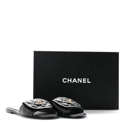 Chanel Lambskin Quilted Turnlock Flat Mules 36 Black 10 of 10