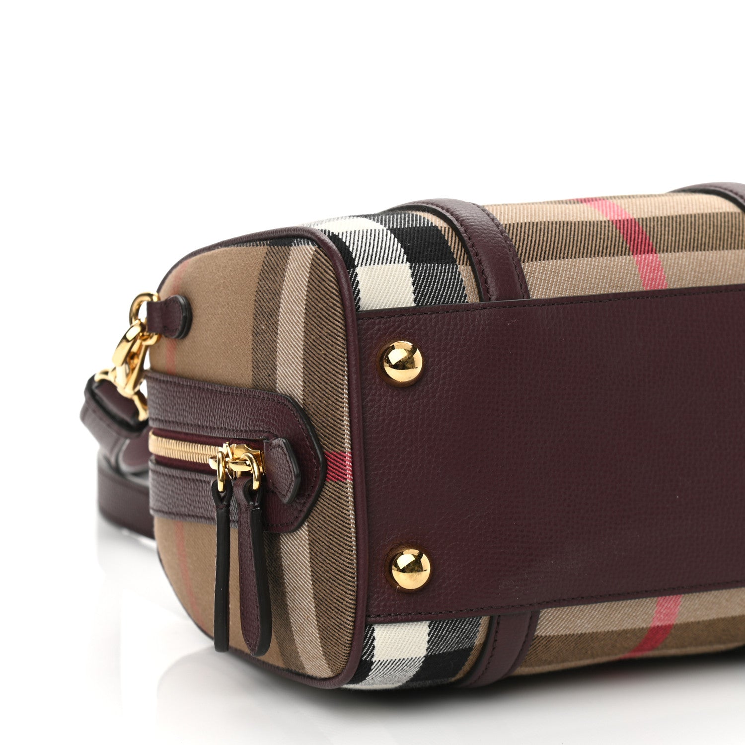 Burberry House Check Derby Calfskin Small Alchester Bowling Bag Mahogany Red 8 of 9