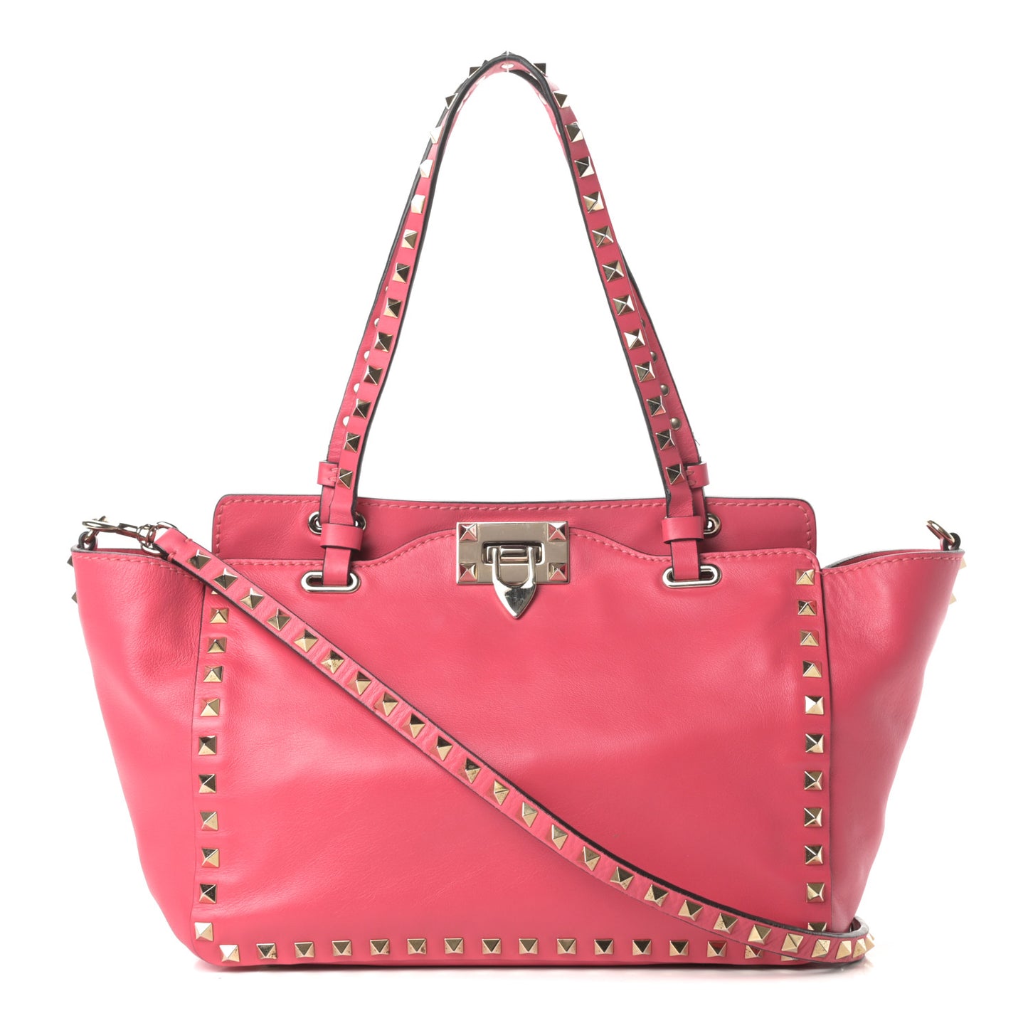 Vitello Small Rockstud Tote Deep Rose