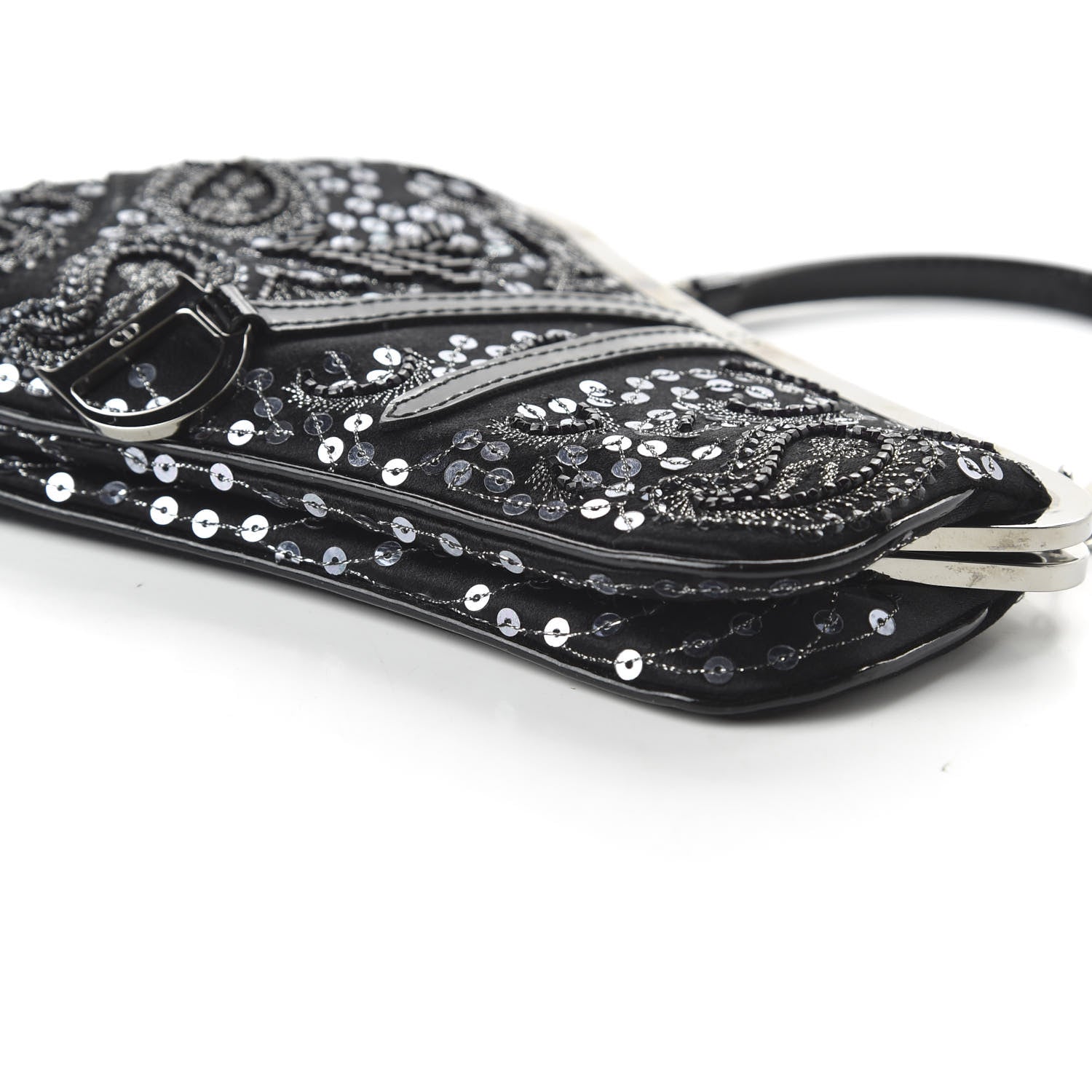 Christian Dior Satin Embroidered Mini Frame Saddle Black 7 of 9