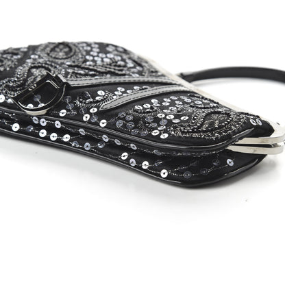 Christian Dior Satin Embroidered Mini Frame Saddle Black 7 of 9