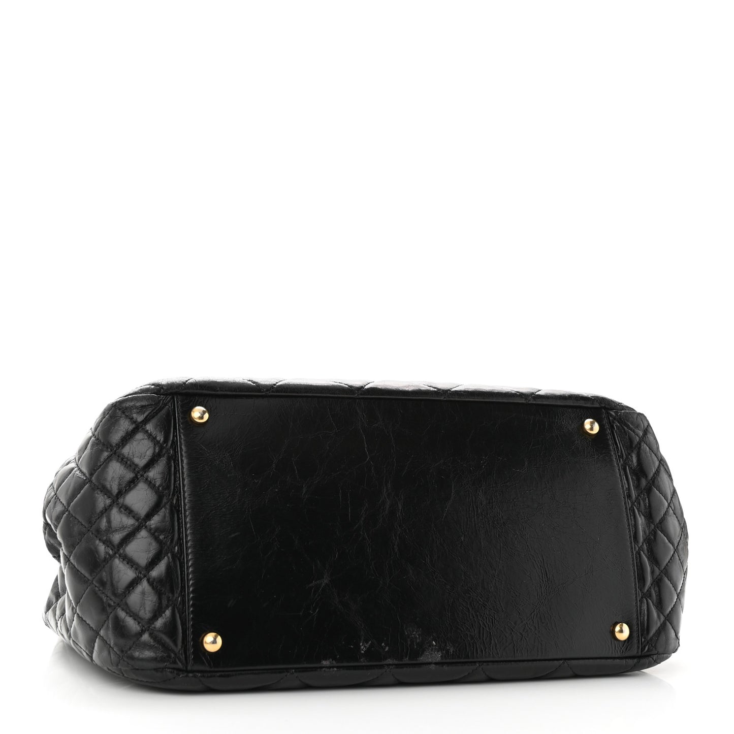Glazed Calfskin Quilted Large Daily Walk Flap Black