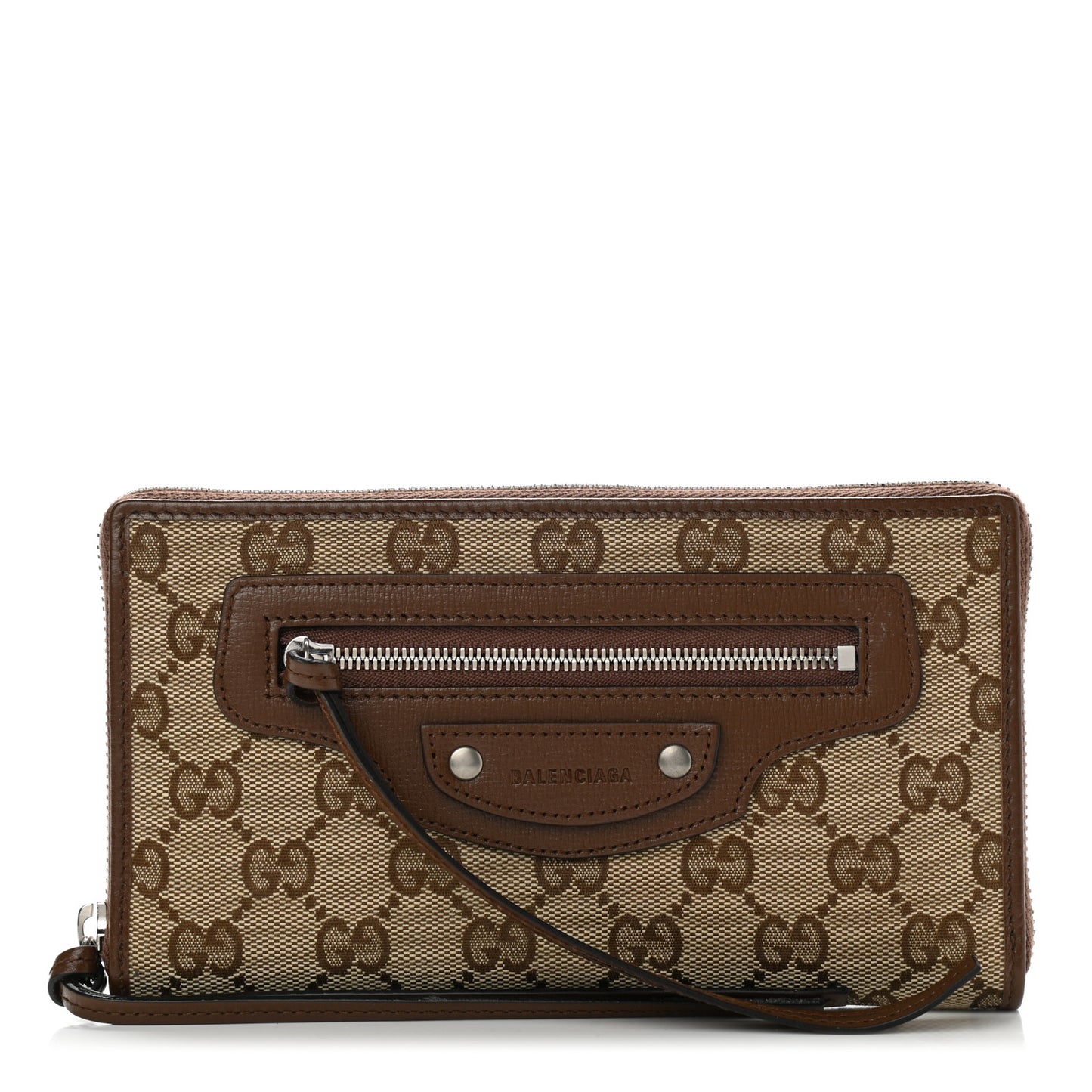 X GUCCI GG Monogram Azalea Calfskin Neo Classic Zip Around Wallet Beige Ebony Brown Sugar