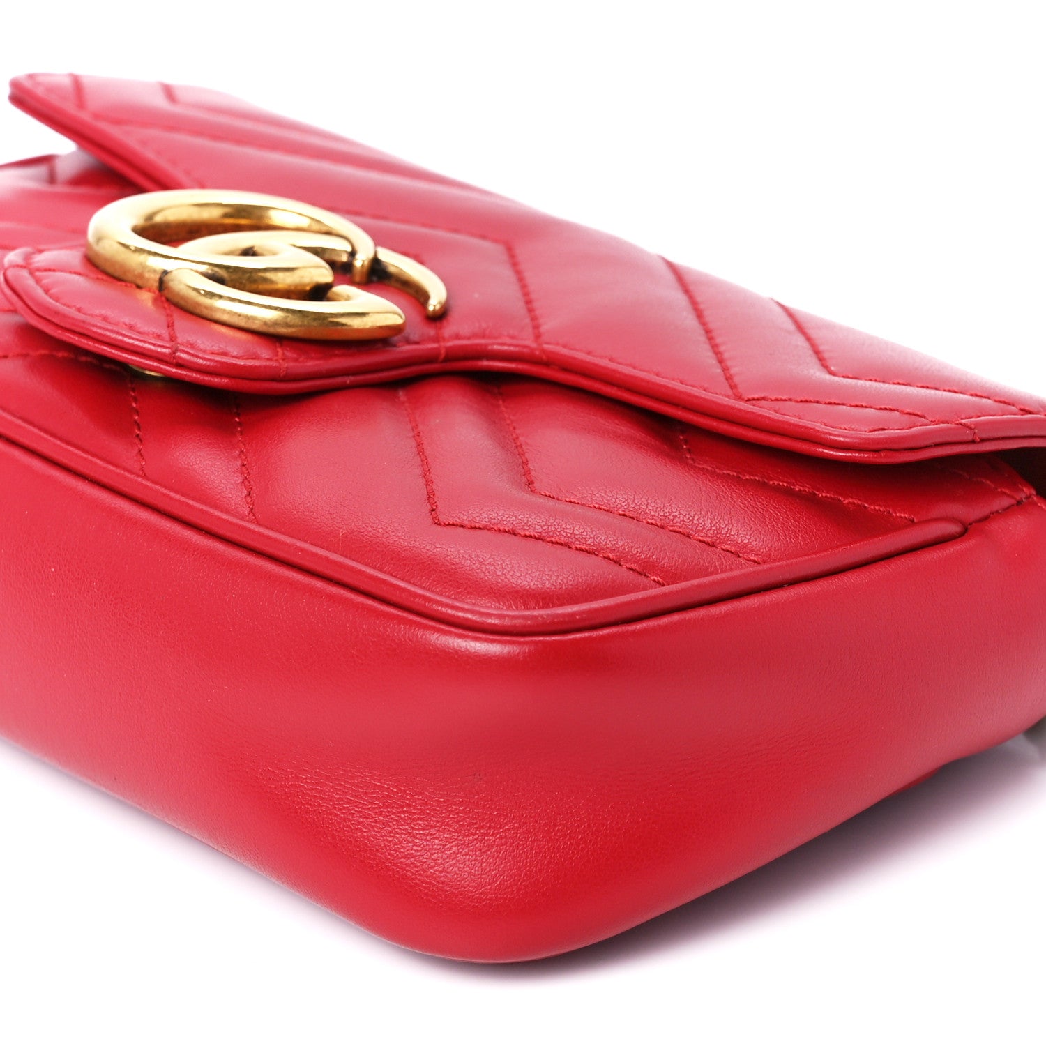 Gucci Calfskin Matelasse Super Mini GG Marmont Shoulder Bag Hibiscus Red 12 of 14