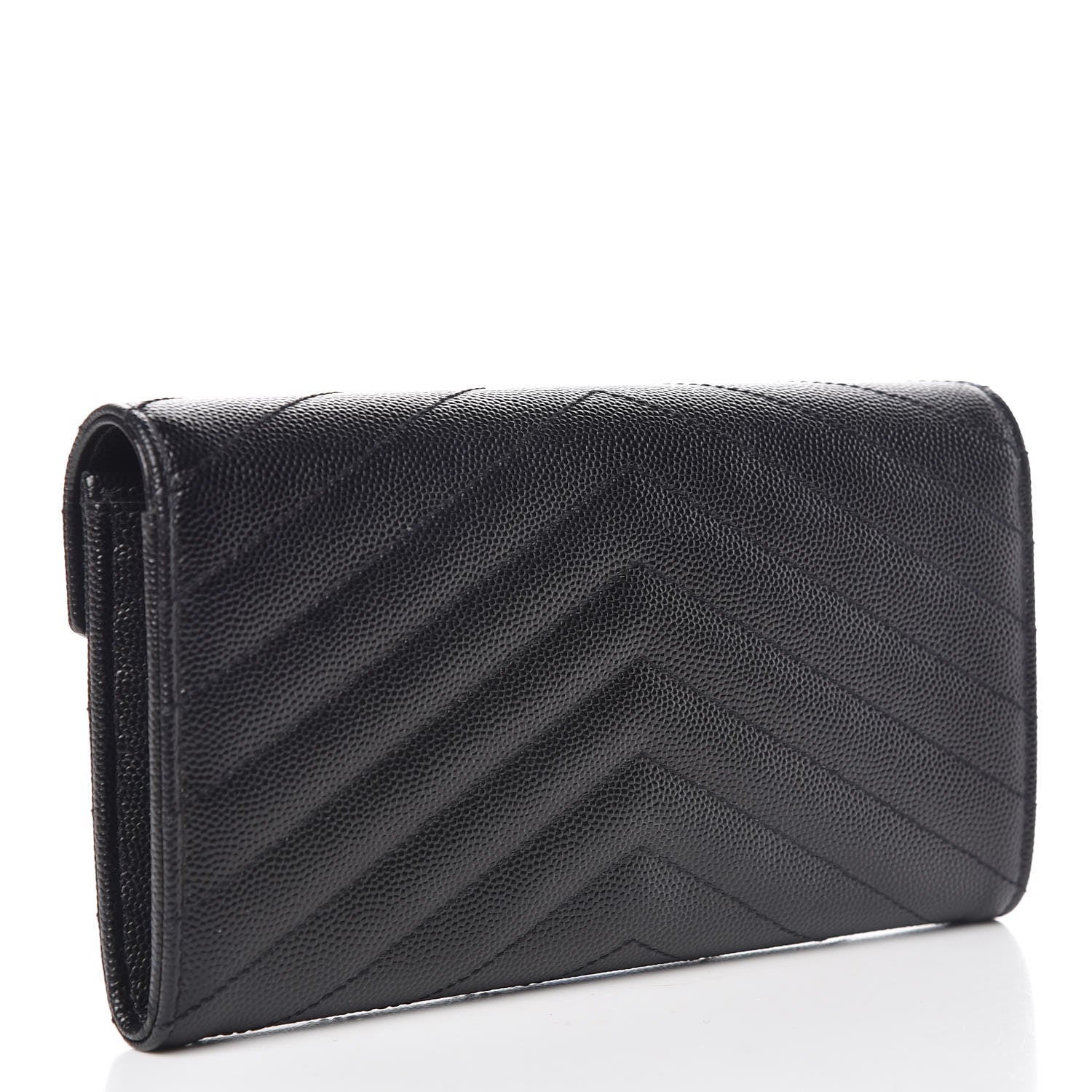 Saint Laurent Grain De Poudre Matelasse Chevron Monogram Flap Wallet Black 3 of 7