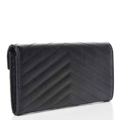 Saint Laurent Grain De Poudre Matelasse Chevron Monogram Flap Wallet Black 3 of 7