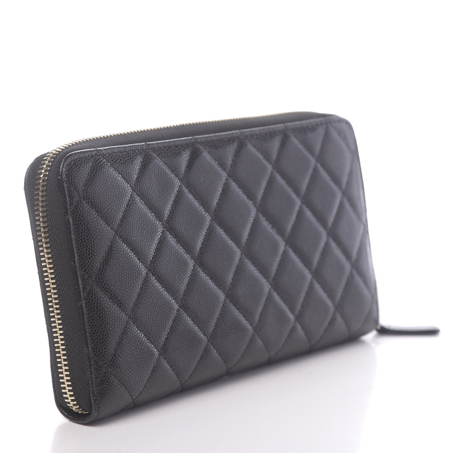 Caviar Quilted Large Gusset Zip Around Wallet Black