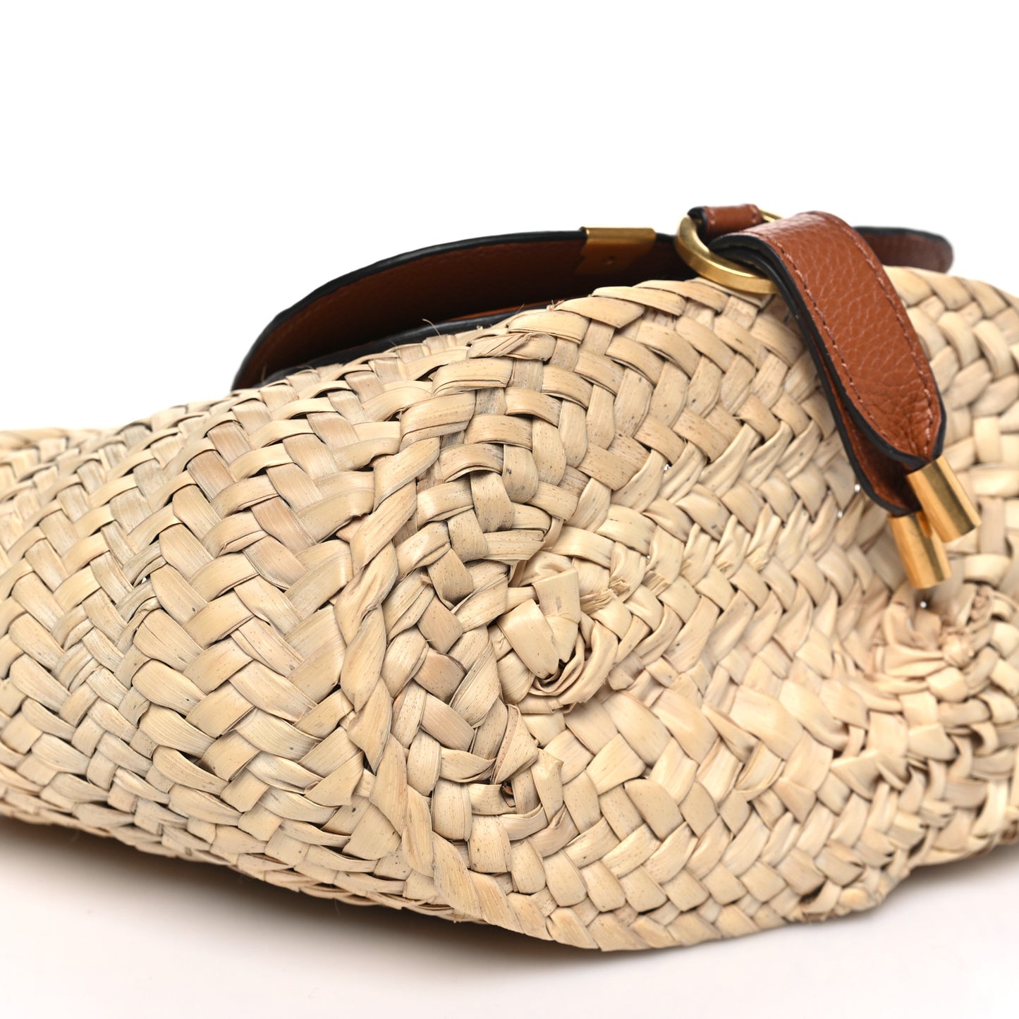 Raffia Small Grain Calfskin Mini Marcie Basket Tan
