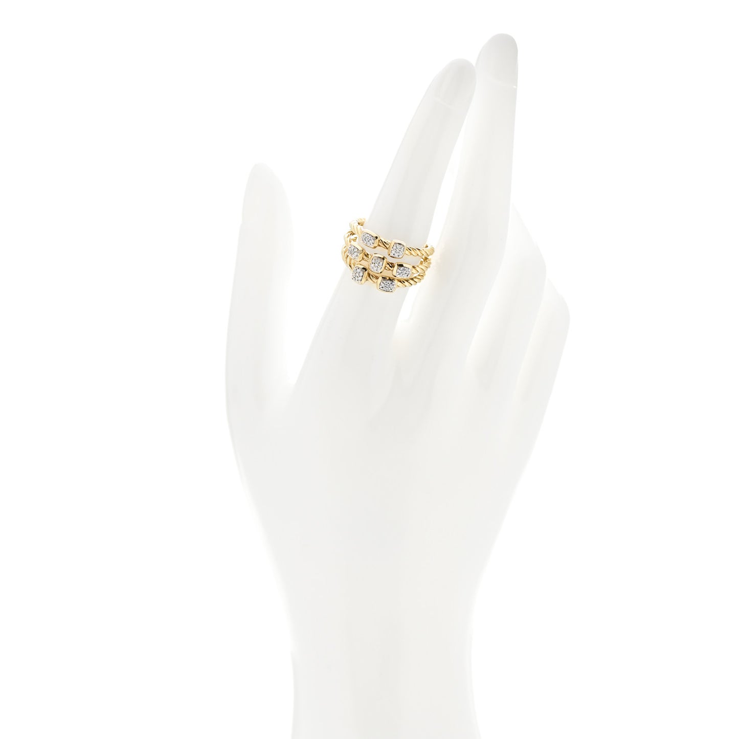 18K Yellow Gold Diamond Three Row Confetti Ring 54 7